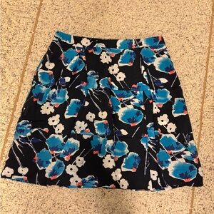 Elegant Floral A-Line Skirt - Black and Blue